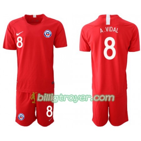 Billige Fotballdrakter Chile A. VIDAL 8 Barn Hjemmedraktsett 2018/19 Kortermet